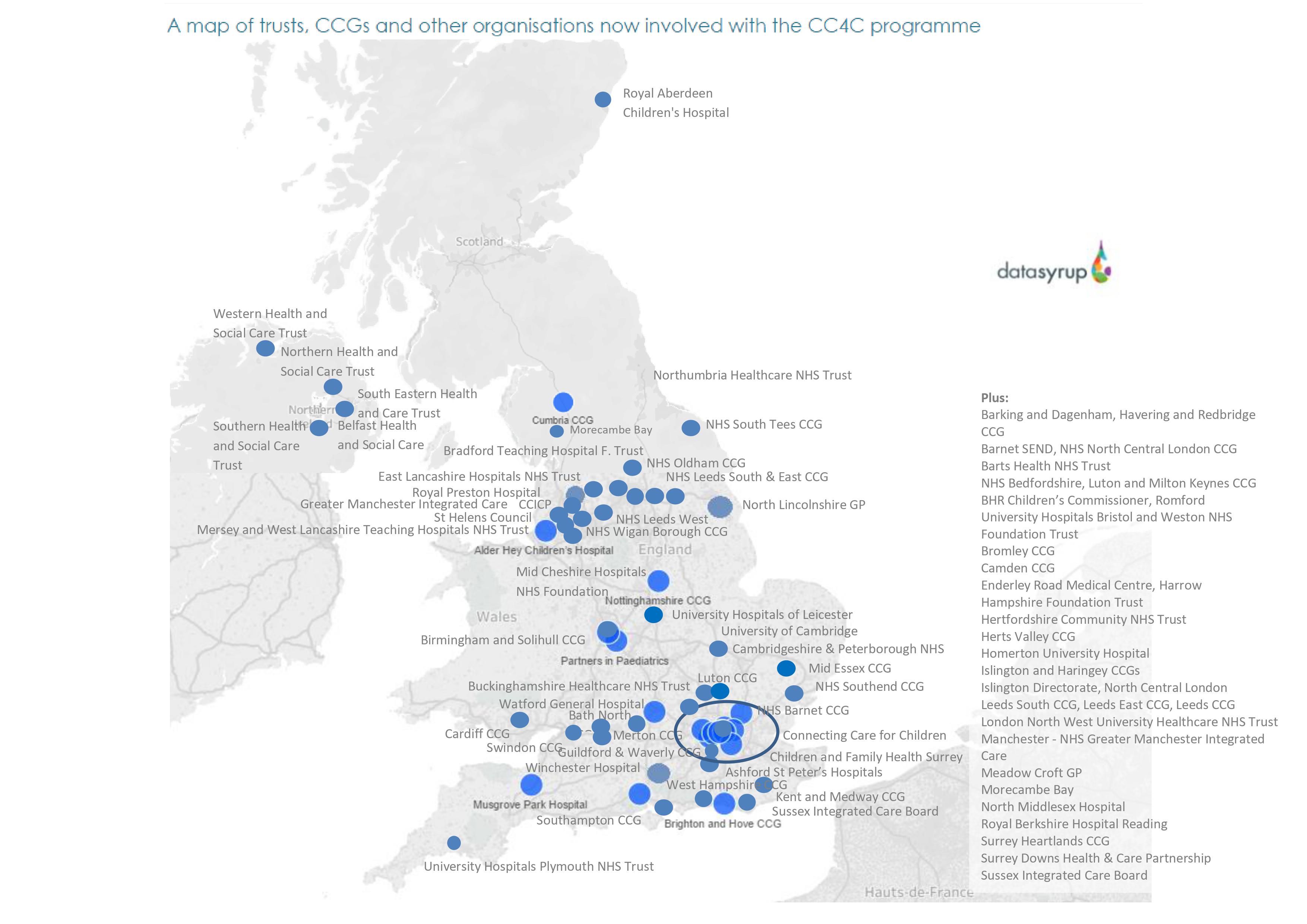 Map of integrated child health teams across the UK